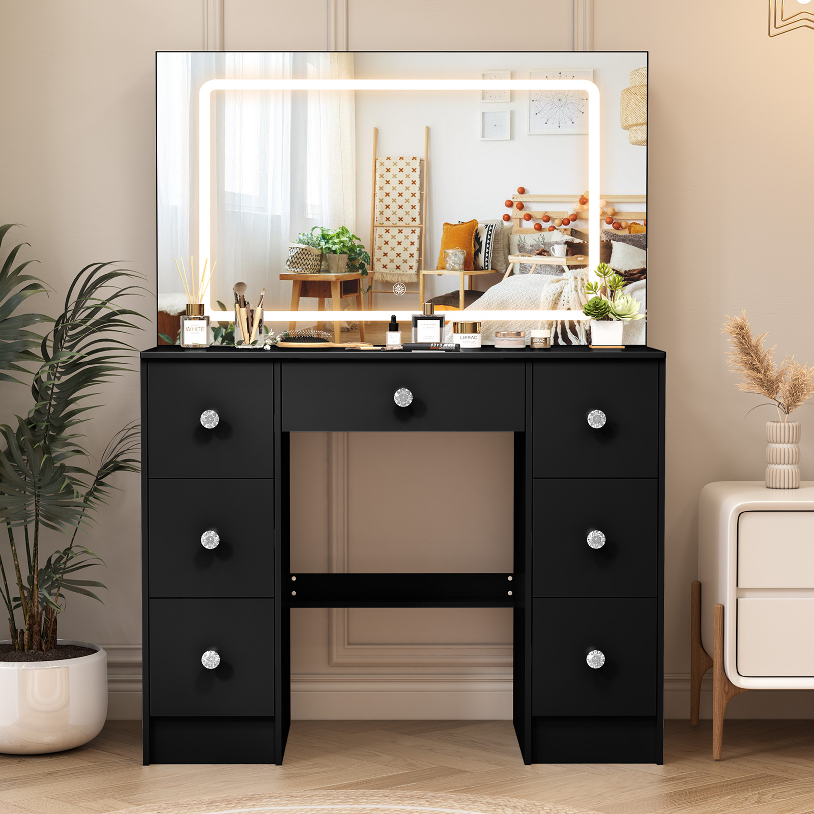 Home Decor Lighting Brands - Black Makeup Vanity Dressing Table With
