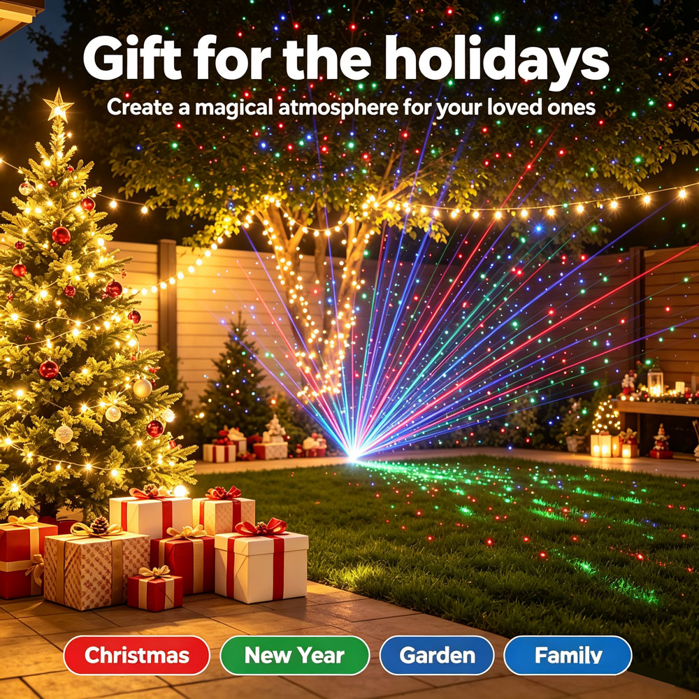 Christmas New Year RGB Laser P - đánh giá và giá Wall Decor Lighting Tree