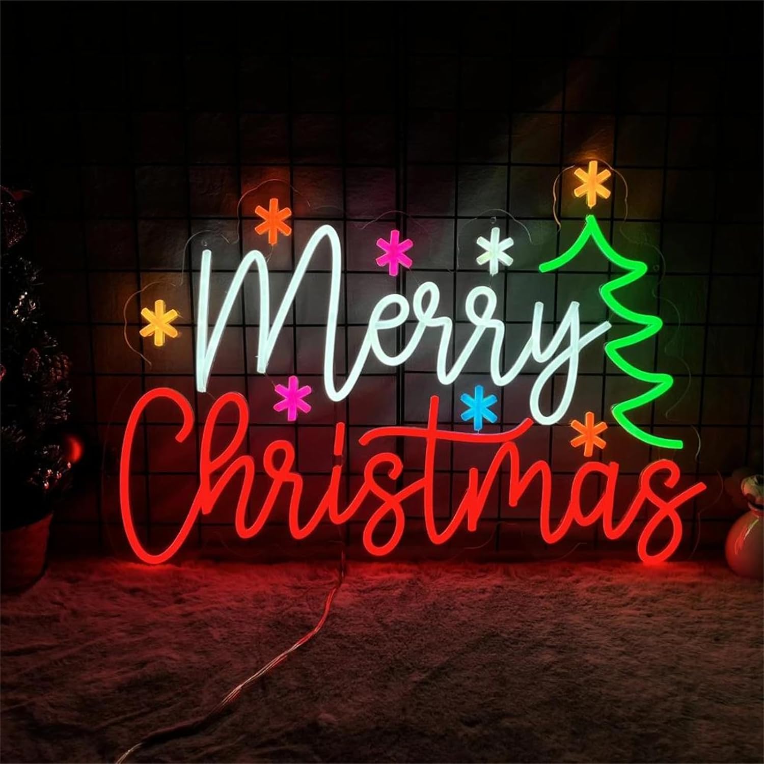 Merry Christmas Neon Sign with - đánh giá và giá Wall Decor Lighting Tree