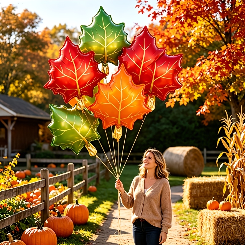 7Pcs Autumn Maple Leaf Foil Ba - đánh giá và giá Orange Lighting Decor
