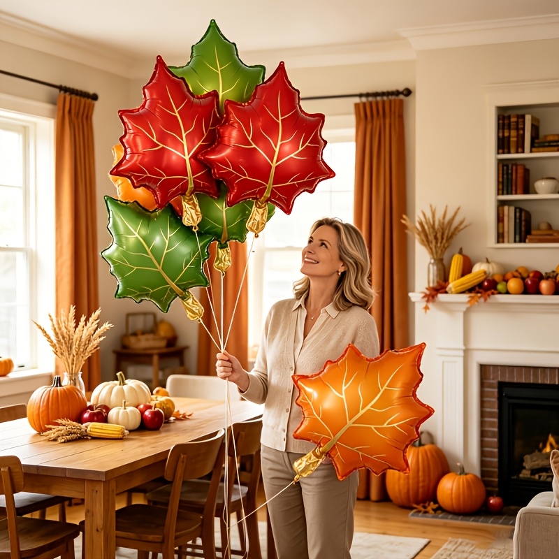 7Pcs Autumn Maple Leaf Foil Ba - đánh giá và giá Orange Lighting Decor