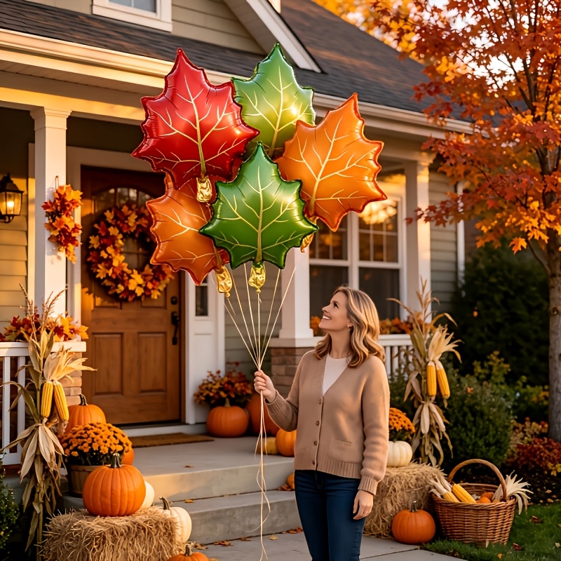 7Pcs Autumn Maple Leaf Foil Ba - đánh giá và giá Orange Lighting Decor