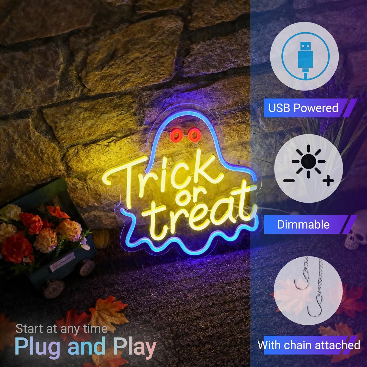 Trick or Treat Ghost Neon Sign - đánh giá và giá Home Decor Lighting Tricks