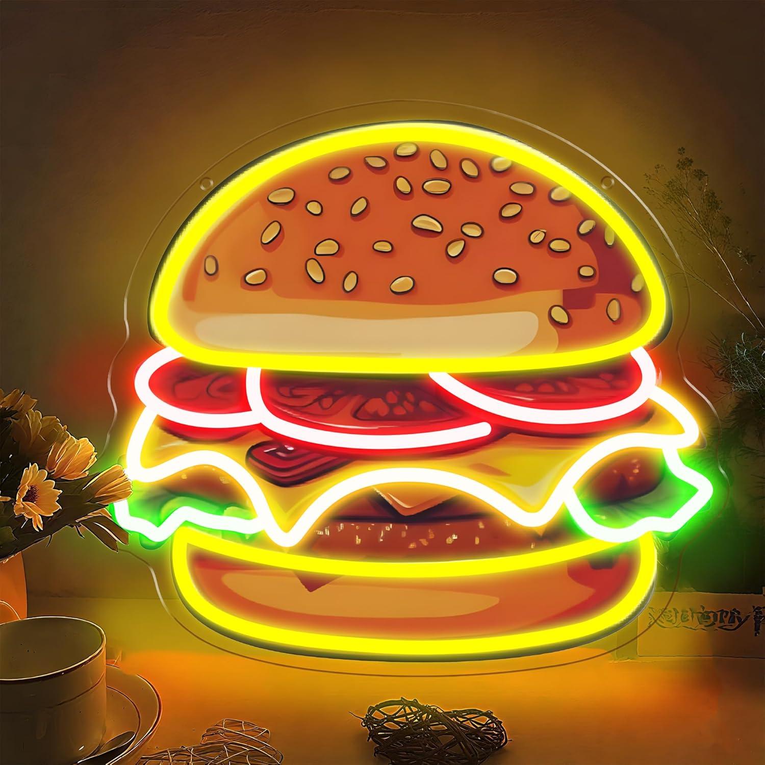 Burger Neon Sign LED Hamburger - đánh giá và giá Restaurant Lighting Decoration